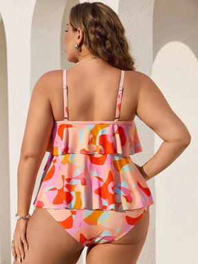 Tankini Casual Plus Size Estampa Geométrica