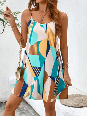 Vestido Mini Casual de Verão com Estampa Geométrica