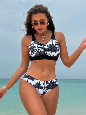 Conjunto de Biquíni Feminino de 3 Peças Tie-Dye Tropical