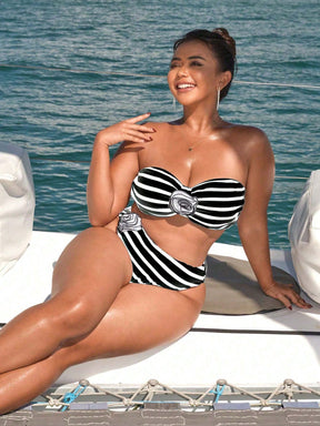 Biquíni Plus Size Listrado Flor 3D Pietra G3