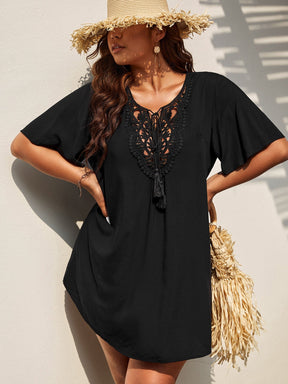 Saída de Praia Plus Size Preto Casual